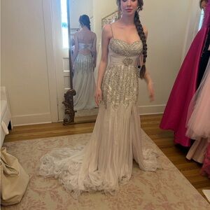 Mac Duggal 100% silk rinestone hand beaded dress